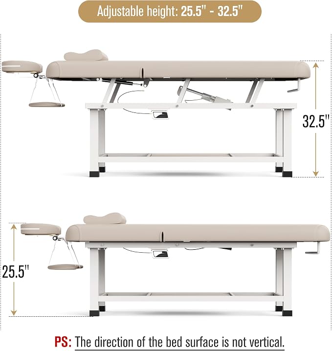 Olela Wide Electric Massage Table - Stationary Massage Table with Electric Lift and Manual Adjustable Backrest, Lash Bed with Storage, PU Leather, Metal Frame for Beauty, Massage, Tattoo