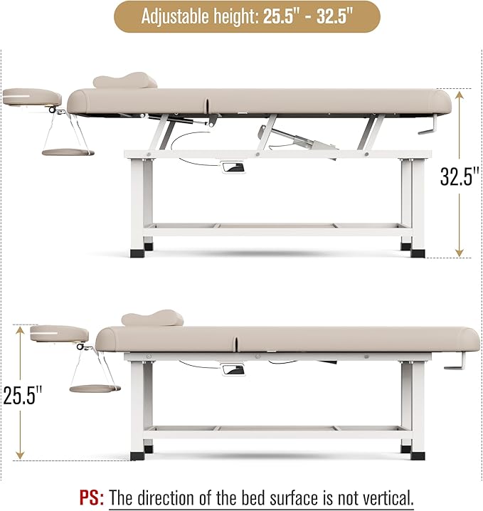 Dolonm 30 Wide x 75 Long Heavy Duty Electric Stationary Massage Table with Backrest Adjustable and Storage Space for Treatment/Medical Spa/Facial/Beauty/Massage Bed and More - Beige Gray