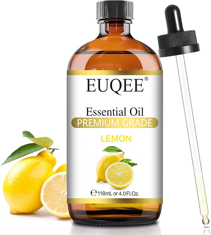 EUQEE Lemon Essential Oil with Glass Dropper, Great for Aromatherapy, DIY Soap, Humidifier, Candle Making(4Fl oz/118mL)