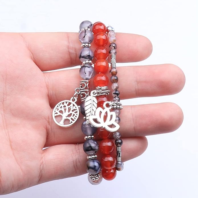 UEUC Tree of Life Yoga Healing Stone Bracelets,Multilayer Lotus Chakra Stone Reiki Bracelet Sets,Anxiety Crystal Natural Stone,for Women Stress Relief