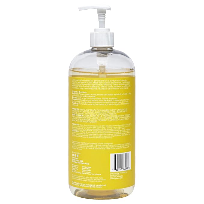 Dr. Natural Castile Liquid Unscented Baby Soap, Mild, 2 pc - Sulfate-Free, Paraben-Free, Cruelty-Free Multi-Purpose Soap with Shea Butter, Olive Oil