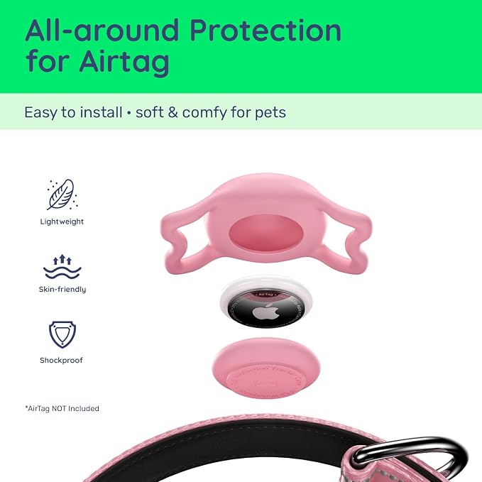 Premium Airtag Dog Collar，with IP68 Waterproof AirTag Holder,Pink,L | Soft,Breathable,Nylon Padded,Reflective,Ultra-Durable Buckle,Adjustable,Comfortable for Small Medium Large Dogs