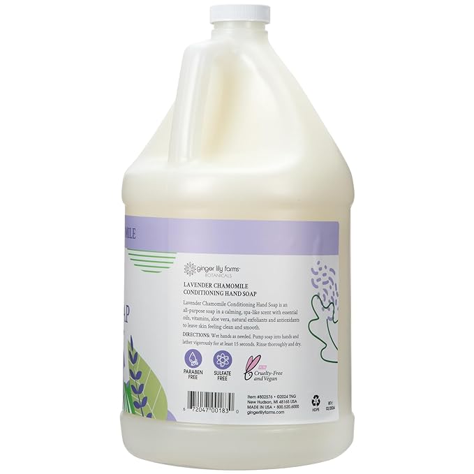 Ginger Lily Farms Botanicals Conditioning Liquid Hand Soap Refill, 100% Vegan & Cruelty-Free, Lavender Chamomile Scent, 1 Gallon (Pack of 4)