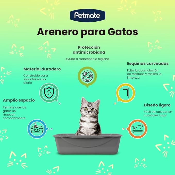 Petmate Open Cat Litter Box; Large Nonstick Litter Pan Durable Standard Box, Grey Great for Small & Large Cats Easy to Clean; Made in USA | Easy to clean standard tray for small and big felines, smooth surface releases clumps, simple everyday scooping ...