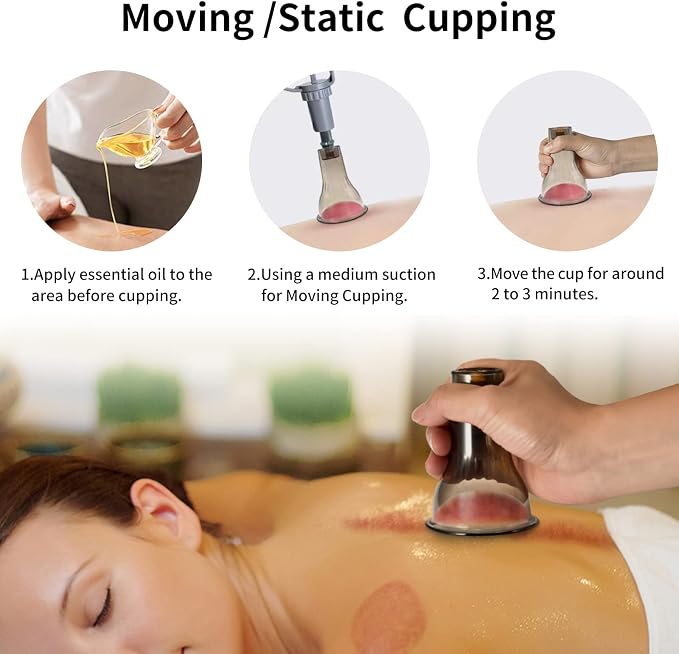 Cupping Set Cupping Therapy Set Massage Cups for Pain Relief Physical Therapy Body Massage Gua Sha- 3 in 1 Cupping Kit for Massage Therapy with Pump Vacuum Suction 6 Extra Thick Super Cups