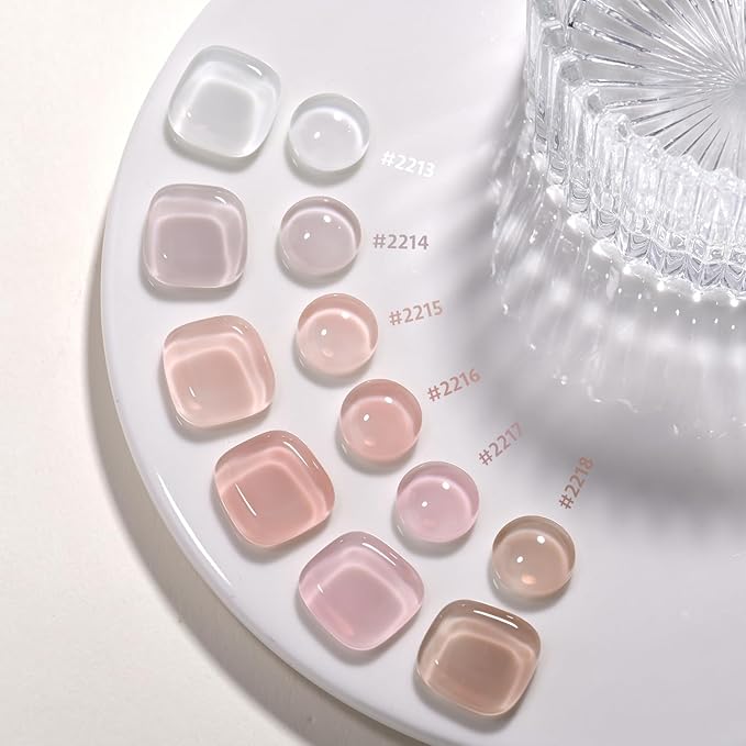 GAOY Jelly Nude Gel Nail Polish Set, 6 Transparent Milky White Pink Colors, UV Light Cure Gel Polish for Salon and Nail Art DIY at Home