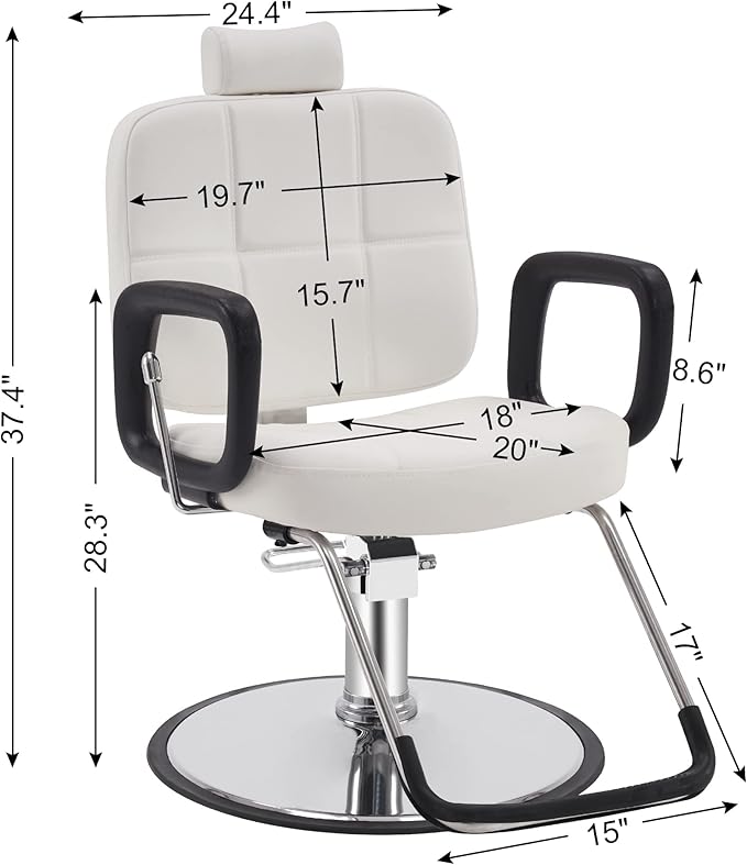 BarberPub Reclining Hydraulic Barber Chair Salon Beauty Spa Shampoo Equipment 2059 (White)