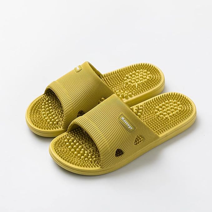 Acupressure Massage Slippers for Plantar Fasciitis for Women Acupuncture Slippers Arthritis Neuropathy Pain Relief Non-Slip Massage Sandals Womens Stress Relief Gifts for Bath (US Women 6.5-7, Yellow)