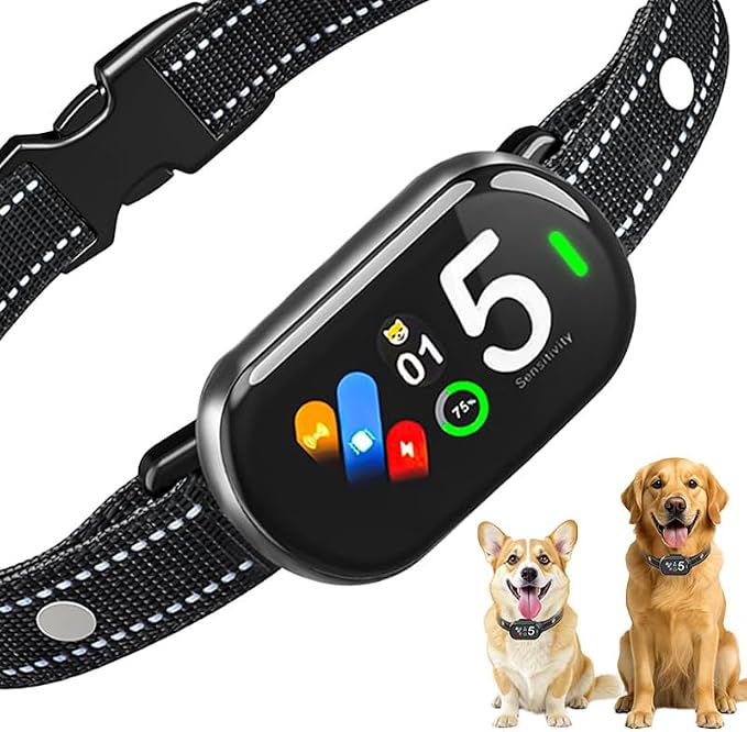 Bark Collar for Small Medium Large Dogs, Rechargeable Smart Dog Bark Collar, Anti Barking Training Collar with 5 Adjustable Sensitivity,Bark Shock Collar with Beep Vibration (Grey)