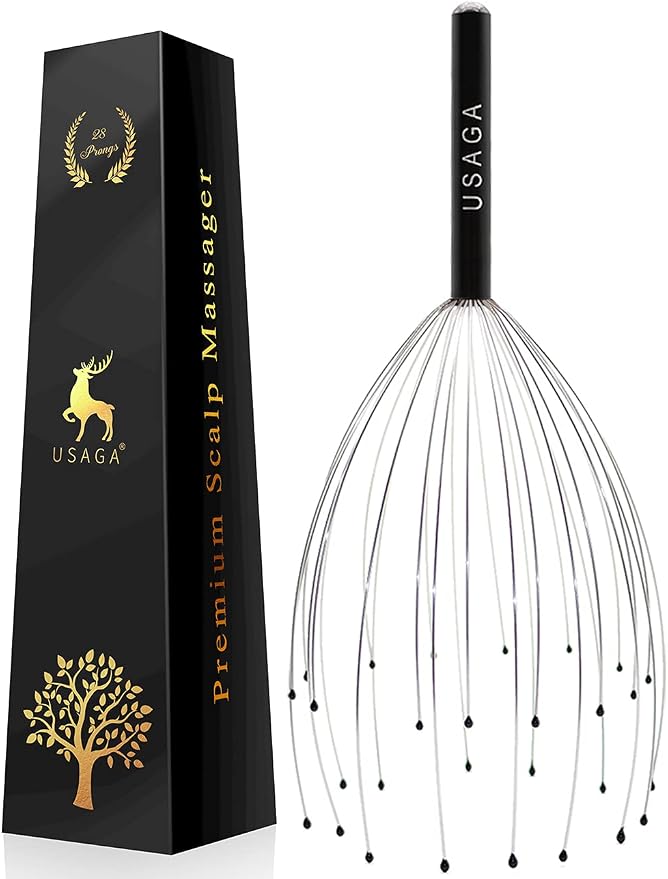 USAGA 28 Fingers Head Scratcher, Head Massager, Scalp Massager for Scalp Body Relaxing (Black)