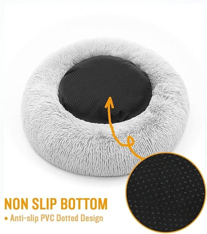 Fluffy Calming Cat Beds for Indoor Cats - Washable Round Dog Beds for Small Medium Dogs, Anti Anxiety Plush Faux Fur Pet Bed