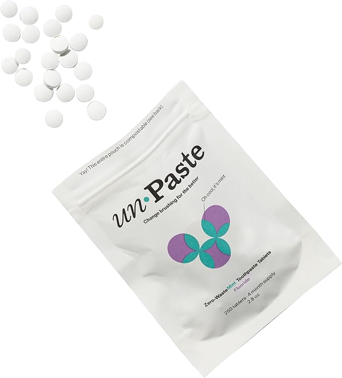Unpaste Toothpaste Tablets, New Formula, Fluoride Mint, Hint of Vanilla, Xylitol Free, Travel-Friendly, Resealable Packet, 250ct, 4 Month Supply
