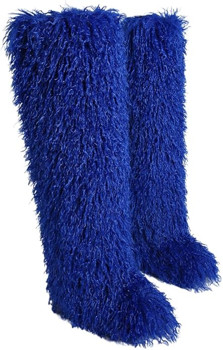 SWEETHEART BEAUTY Thigh High Shagy Teddy Fur Boots, 29 Inch Over the Knee Length Fluffy High Boots, Tall Furry Shoes For Women