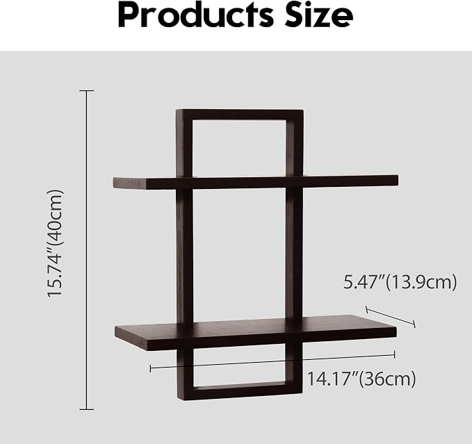 Floating Shelves for Wall,Decorative Wall Shelves,Plants Shelf Framed | Square Wall Decor,Art Sconces Artificial Vases Hanging Storage Shelf for Bathroom Living Room Modern,Wood,2 Tier,2PCS,Walnut