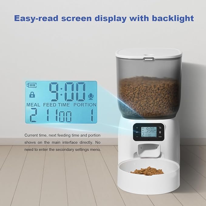Automatic Cat Feeder, 3L Cat Food Dispenser with 10s Voice Recorder, Pet Feeder up to 8 Meals per Day, Timed Dog Feeder (White-Basic)