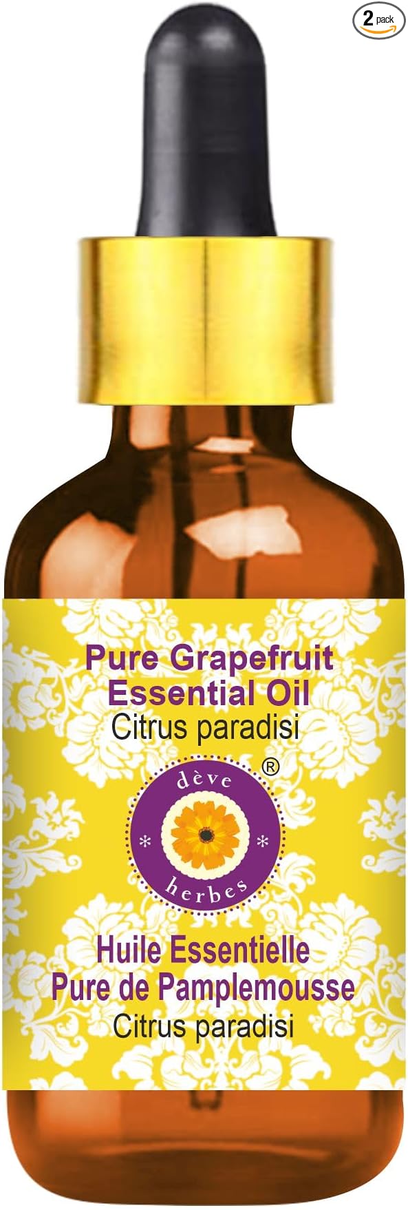 Deve Herbes Pure Grapefruit Essential Oil (Citrus paradisi) with Glass Dropper Steam Distilled 100ml (3.38 oz)