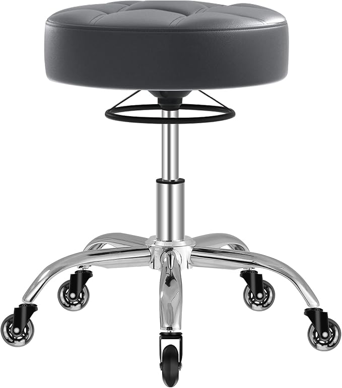 Rolling Stool Heavy Duty 400lb: Super Soft Seat Cushion,360° Swive,Height Adjustability,No Squeaky Noises,No Tip Over,New Upgraded stool Salon Stool Chair, Tattoo Facial Massage Spa Medical (Grey1)
