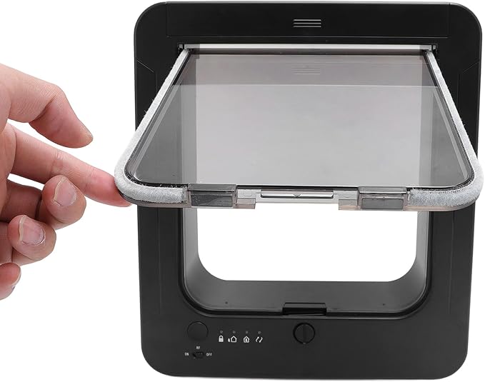 Microchip Cat Door Automatic Unlocking Weatherproof 210mAh Battery Controllable Entry Exit Pet Door for Home Black + Remote Control While are and Preventing Accessing Sensing (Black + Remote