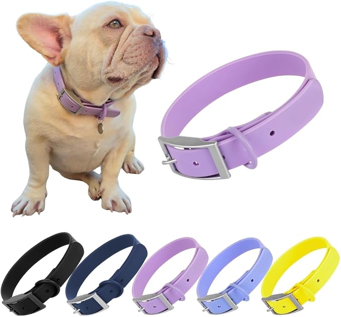 Waterproof Dog Collar, Soft Comfortable Pet Collars, Adjustable Odor Proof Heavy Duty Dog Collars Easy to Clean for Large, Medium Small Dogs by Bee N Buu (Purple, Medium (length12-16, Width 3/4"))