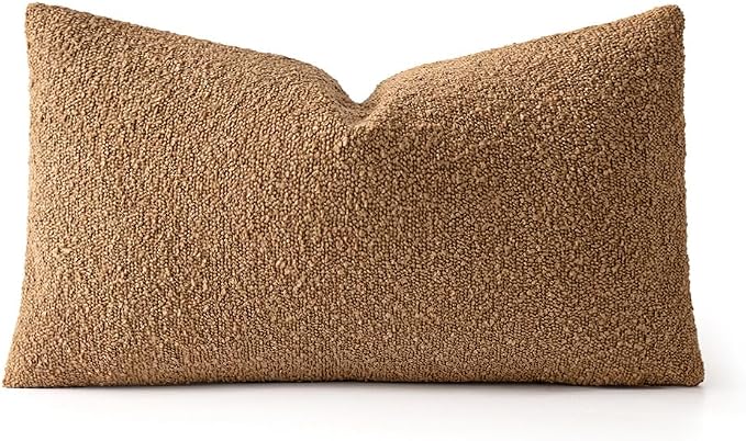 MIULEE Textured Boucle Lumbar Pillow Cover for Bed 12x24 Brown | Pack of 1 Textured Neutral Fall Autumn Couch Throw Pillow Cover, Accent Solid Pillowcase, Sofa Living Room Home Decor