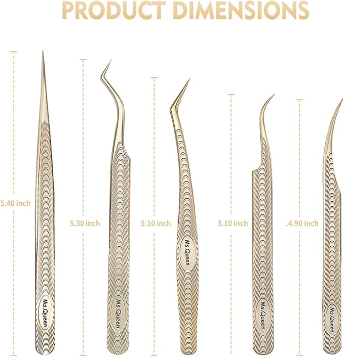 Ms.Queen Lash Tweezers for Eyelash Extension-Professional Lashing Tweezers for Mega Volume Mink Eyelashes Extensions Applying,5PCS Set