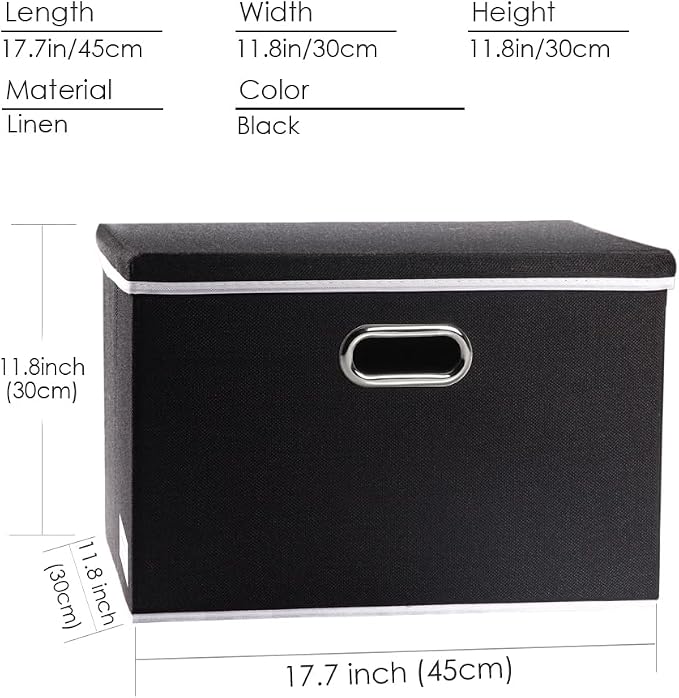 Large Foldable Storage Boxes with Lids [3-Pack] Fabric Collapsible Storage Bins Organizer Containers Baskets Cube with Cover for Home Bedroom Closet Office Nursery Black(17.7x11.8x11.8)