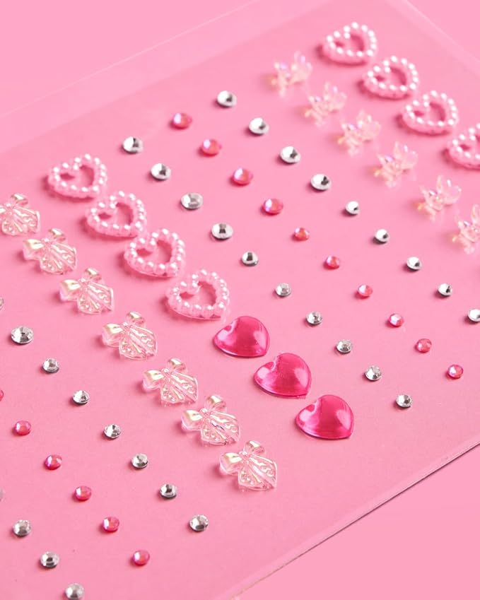 xo, Fetti Bow + Heart Face Eye Gems - 89 pcs. | Cute Bachelorette Face Stickers, Birthday Rhinestone Accessory, Concert Party Decorations, Rave Supplies