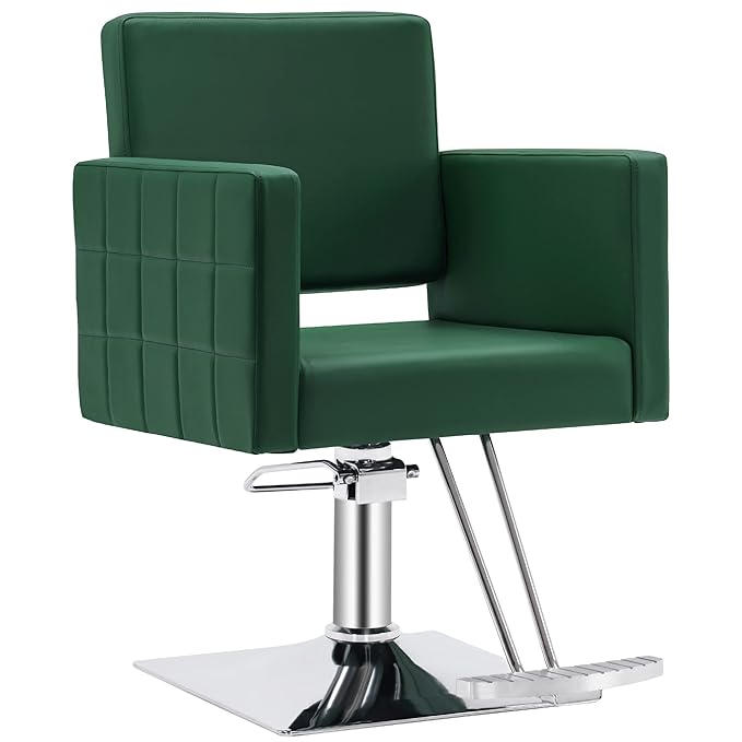 BarberPub Salon Chair for Hair Stylist, Hydraulic Stylist Chair, Adjustable Height, PVC Leather, 360 Degrees Swivel, Barbershop, Home Salon, Adult 8821 (Green)