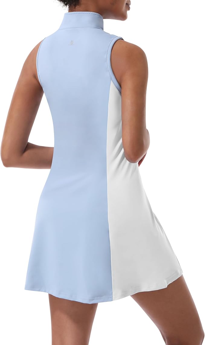 Womens Tennis Dress, Golf Dress with Shorts & Pockets Athletic Dress | Sleeveless Collared Half-Zipper Workout Sport Dress, Stretch Moisture Wicking Fabric, Tennis Golf Outfits