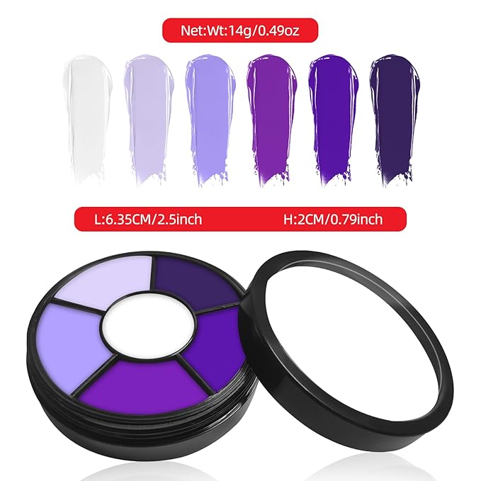 Go Ho 6 Colors Purple Face Body Paint,Cream Water Based Makeup for Halloween Cosplay,Body Paint FX Makeup Palette,Professional Face Paint Purple Makeup
