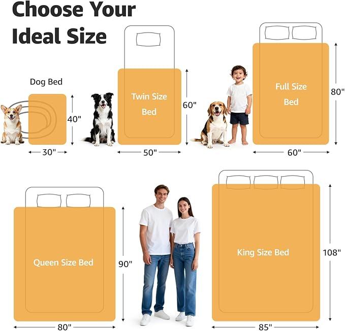 LOOBANI Waterproof Blanket for Bed, Flannel Twin Size 60"x80", Yellow | Double-Side Leak-Proof, Reversible, Stain-Proof Cover for Sofa Bed Protection, Ideal for Rest Movie Time, Camping, Travel