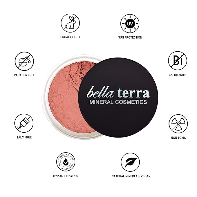 Bellaterra Cosmetics Mineral Loose Blush 9g | Buildable Color, Long-Wearing Powder with Illuminating Finish, Finely Milled Minerals for Smooth Blend and Natural Glow (Glistening Sun)