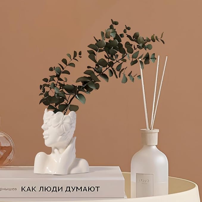 Ceramic Face Vase White Flower Vase for Decor, Female Face Vase Art, Modern Decorative Vase Centerpiece for Table, Shelf, Living Room, Office, Bedroom, Small