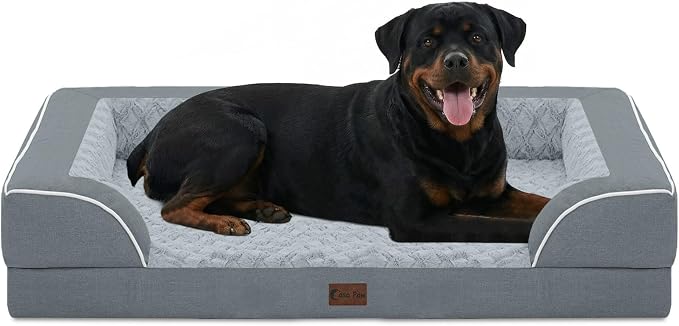 Orthopedic Washable Dog Bed for Extra Large Dogs, 48x30in, Grey | Orthopedic Foam Eases Joint Pressure, Bolsters Supports Head And Neck, Washable Pet Beds, Removable Cover, Non-Slip Bottom