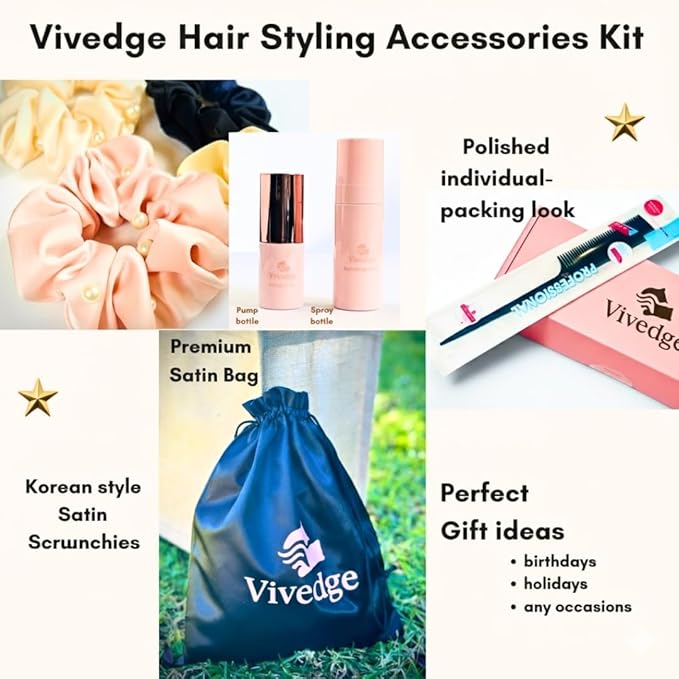 VIVEDGE| Curly Hair Carbon Comb Set | Carbon Fiber Detangler Wide Tooth Parting Combs anti static frizz-free with Premium Acccessories for Styling | Gift for loved ones (Black-Pink)