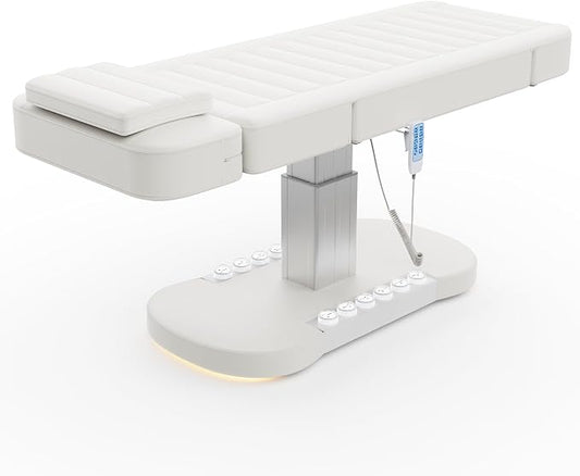 3 Motor Electric Massage Table - Heavy Duty Professional Massage Table with Electric Backrest, Foot Pedal & Height, Esthetician Tables with LED Light, Metal Pedestal and PU Leather for Spa, Beauty