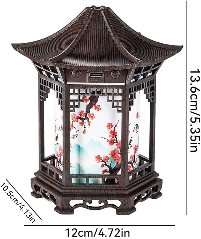 Zen Pavilion Lantern Aroma Diffuser & Night Light,2-in-1 160ml Essential Oil Diffuser with 2 Mist Modes,Zen Garden Humidifier Chinese-Style Decorative Night Light for Yoga, Meditation (Wood Color)