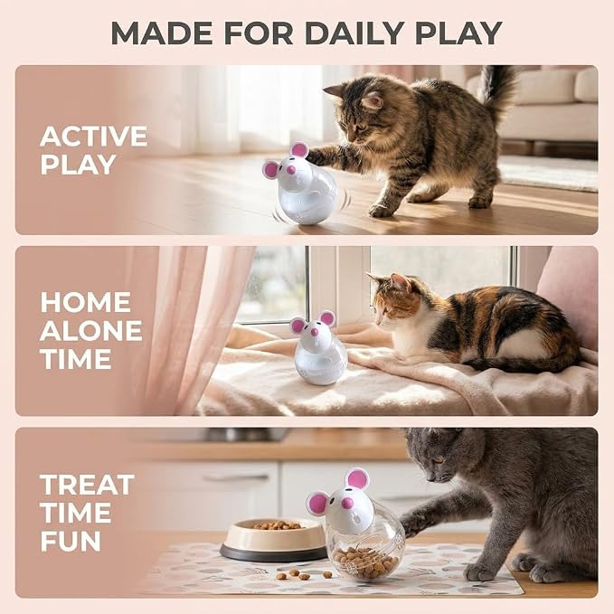 Mouse Shape Interactive Toys for Cats Toy,Play Cat Toy Pet Cat,Kitte Treat Holder Food Storage Dispenser Chew Play Toy for Indoor Cat and Kitten Exercise,Mice and Animal Toys (White)