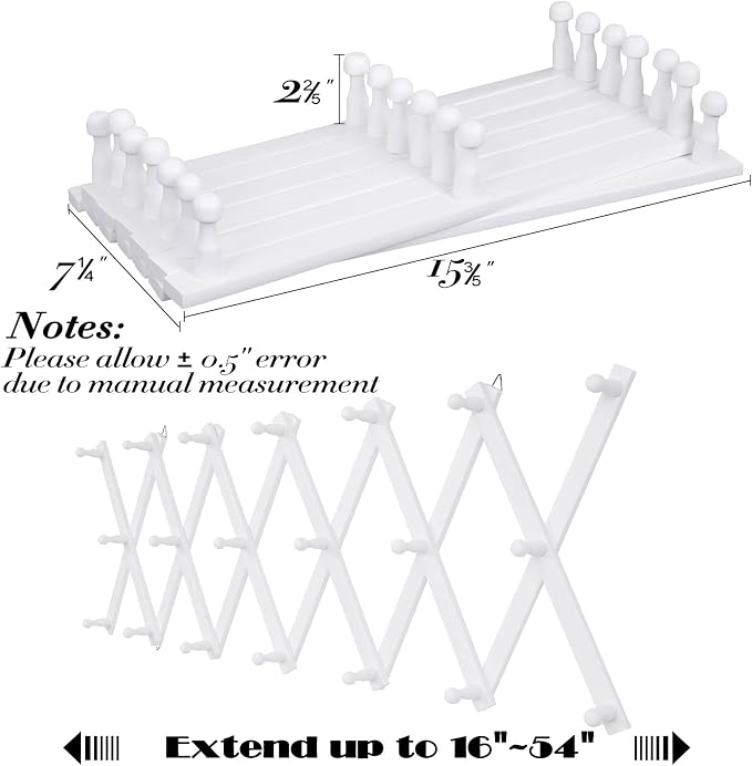 SCUNDA Wall Rack with 20 Hooks, Wooden Wall Expandable Coat Rack for Coat, Hats, Baseball Caps, Coffee Mug, Jewelry(White)