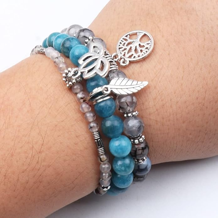 UEUC Tree of Life Yoga Healing Stone Bracelets,Multilayer Lotus Chakra Stone Reiki Bracelet Sets,Anxiety Crystal Natural Stone,for Women Stress Relief