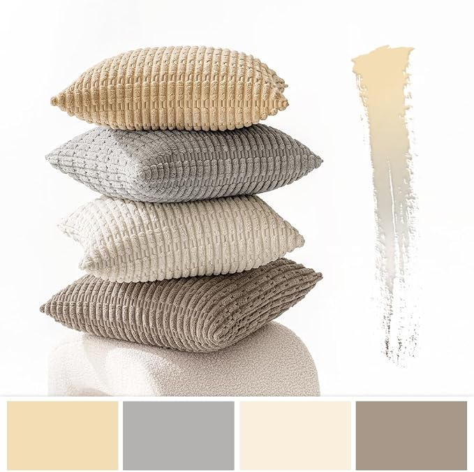 MIULEE Pack of 4 Neutral Decorative Throw Pillow Covers 16x16 Inch | Boho Farmhouse Modern Retro Soft Striped Pillow Covers,Home Decor for Sofa Living Room,Couch,Bed