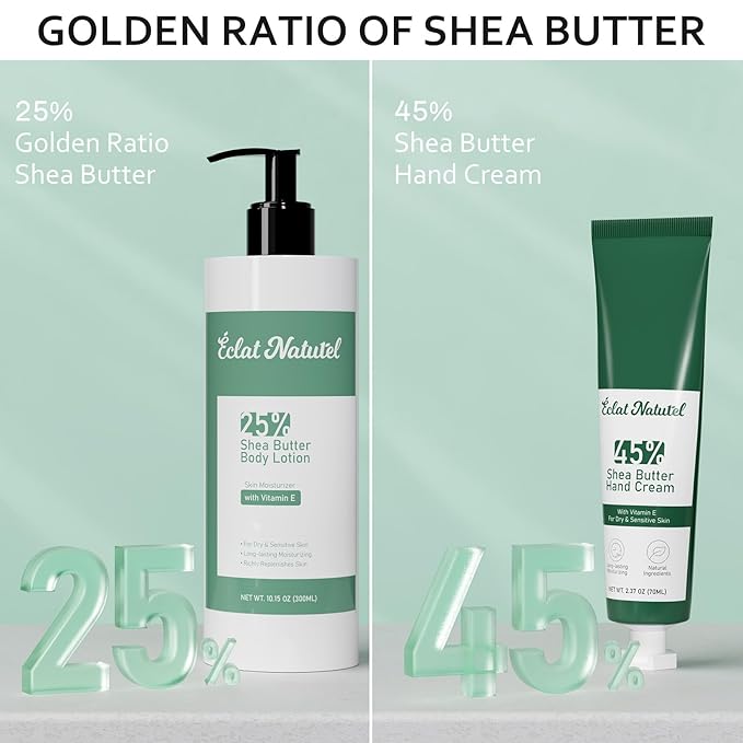 Hand Cream & Body Lotion Set, with Shea Butter & Vitamin E Moisturizer, Deep Nourishing Moisturizing Creams for Dry Hands, 2.37 Fl Oz Hand Cream & 10.15 Fl Oz Body Lotion