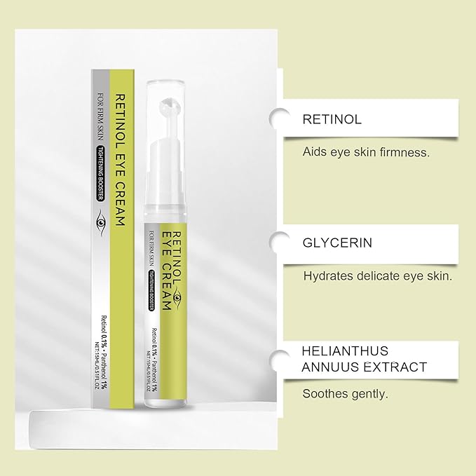 2 PCS Retinol Shot Tightening Booster with Massage Roller- Retinol Eye Cream with 1% Panthenol for Anti-Aging, Wrinkles & Fine Lines, Pore Minimizer, Firm Skin - For All Skin Type - 0.5 Fl. Oz