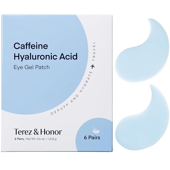 TEREZ & HONOR Caffeine Eye Patches - 6 Pairs Korean Hydrogel Under Eye Masks for Dark Circles, Puffiness, Bags - Undereye Brightening, Hydrating & Cooling, Travel & Gift Ready Skincare Eye Pads