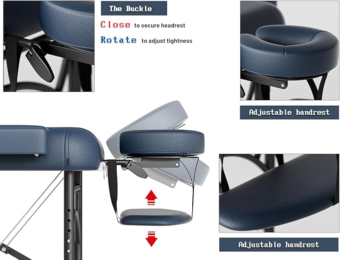 Professional Massage Table Portable 2 Fold Premium Memory Foam Aluminium Leg Hold Up to 1100LBS 8 Heights Adjustable with Carrying Bag Blue