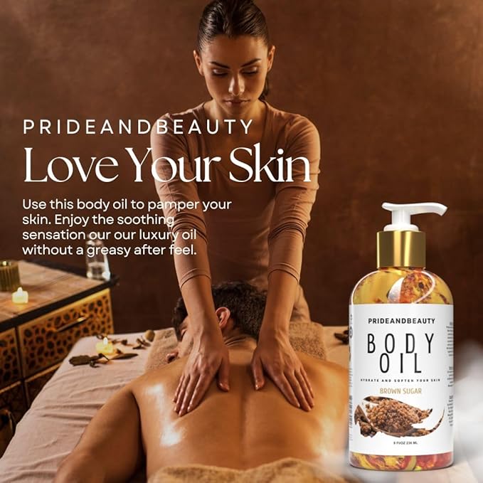 PrideandBeauty After Shower Oil. Skin Hydrating Oil. Body Oil Scented. Body Oils For Women Dry Skin. (Brown Sugar)