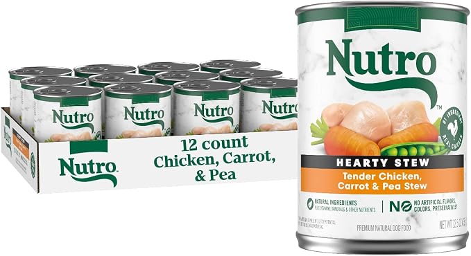 Nutro Hearty Stew Wet Dog Food, Tender Chicken, 12.5 oz, 12 Pack | Grain-free, non-GMO, real chicken #1 ingredient, with carrot & pea, natural ingredients, no corn, wheat, soy, made in USA