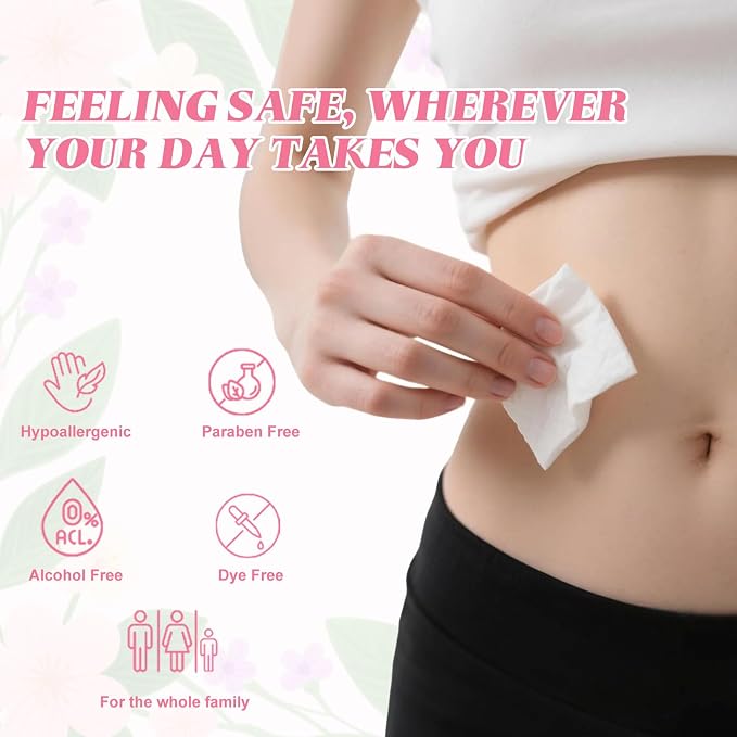 twoworld 100 Feminine Wipes Individually Wrapped,Flushable Wipes Travel | Feminine Care Vaginal Wipes for Adult,Women,Girl and Homeless(Unscented)