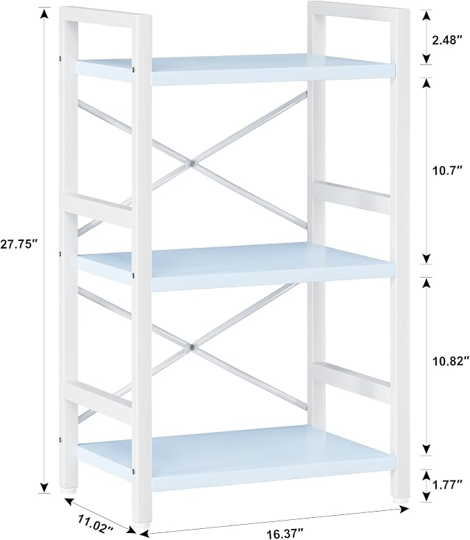 Homeiju Bookshelf, 3 Tier Industrial Bookcase, Metal Small Bookcase, Rustic Etagere Book Shelf Storage Organizer for Living Room, Bedroom, and Home Office(Blue) Patent Pending D29873033
