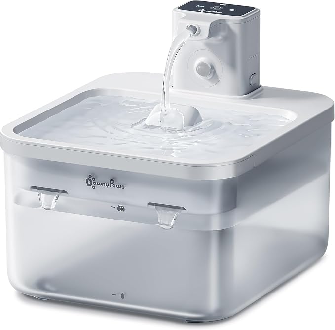 DownyPaws Cat Water Fountain Cordless, Pet Fountain, 84oz/2.5L, White | Wireless Cat Drinking Water Fountains for Cats Indoor, Fursink , Battery Operated, Motion Sensor, Ultra Quiet Pump, BPA-Free